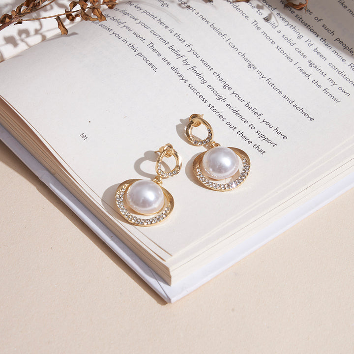 Gold Plated Amazing Korean Circle of Life AD-Pearl Drop Earrings - Sollak Designs