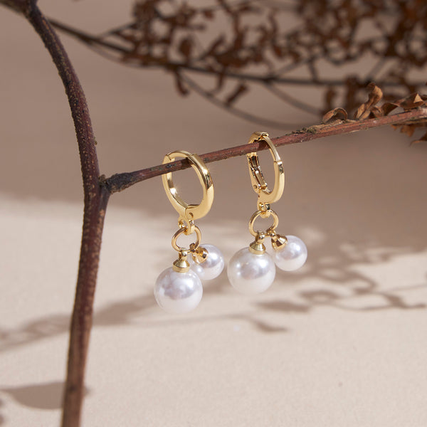 Gold Plated Amazing Korean Twin Pearls Drop Earrings - Sollak Designs