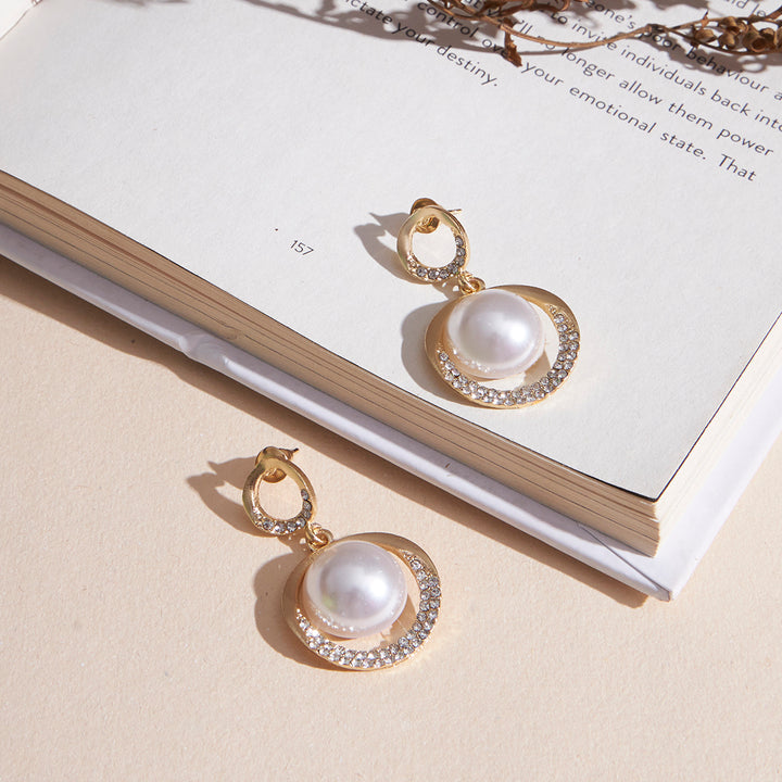 Gold Plated Amazing Korean Circle of Life AD-Pearl Drop Earrings - Sollak Designs