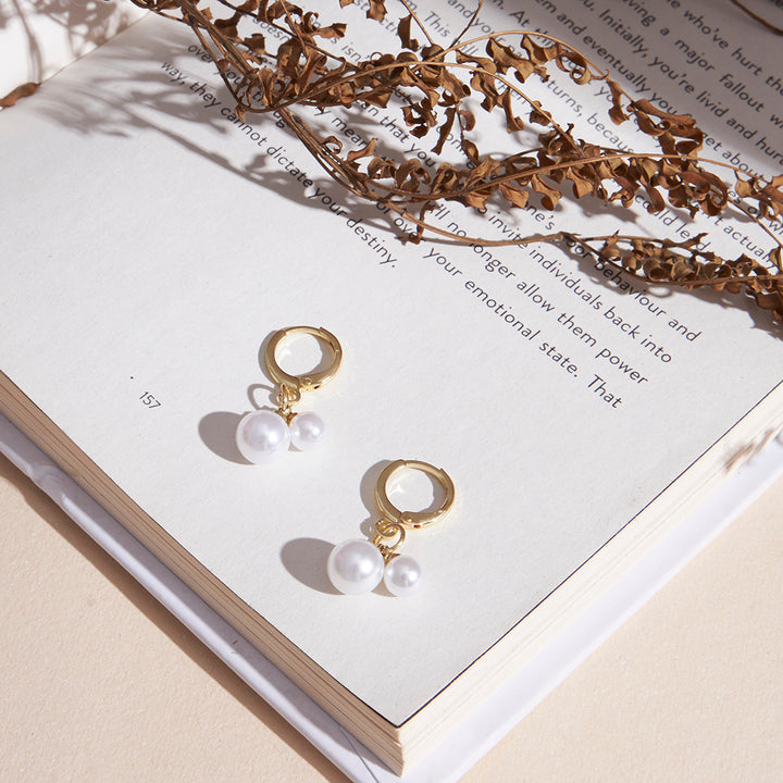 Gold Plated Amazing Korean Twin Pearls Drop Earrings - Sollak Designs