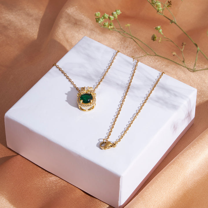 Zirconia And Emerald Stone Pendant With Anti Tarnish Chain - Sollak Designs