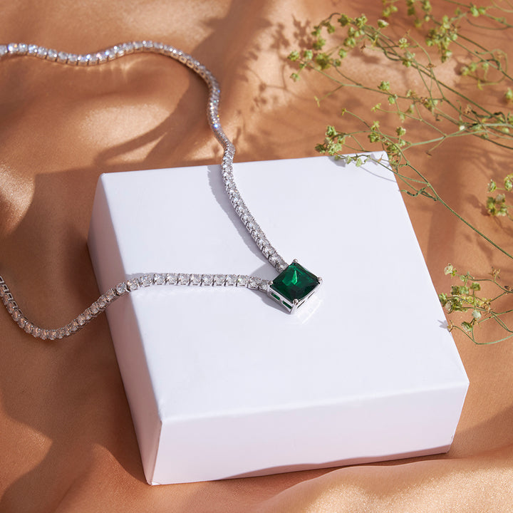 Emerald Cut Pendant with Cubic Zirconia Necklace - Sollak Designs