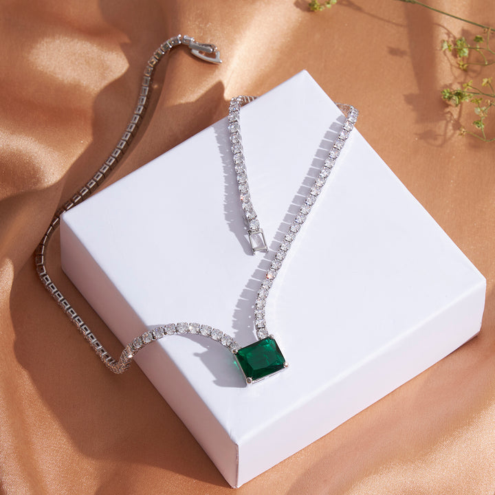 Emerald Cut Pendant with Cubic Zirconia Necklace - Sollak Designs