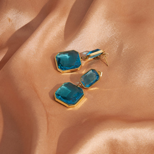 Blue Glass Stone Earrings - Sollak Designs