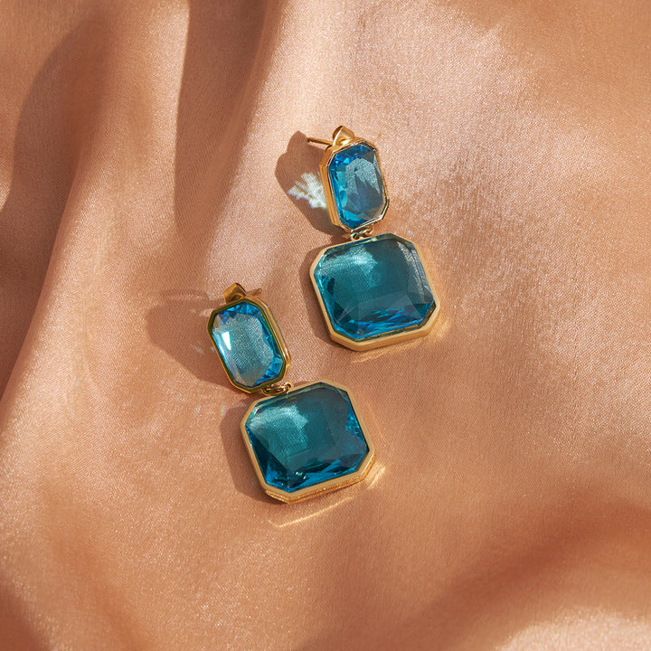 Blue Glass Stone Earrings - Sollak Designs