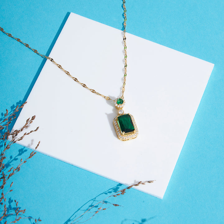 Stainless Steel Gold Plated Green CZ Stone Roman Pendant with Rope Chain - Sollak Designs