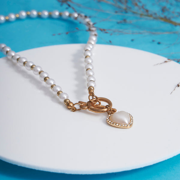 White Gold Plated Heart inspired Pearl Necklace