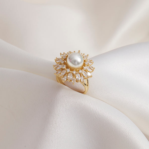 Zirconia Snow Flake Pearl Ring - Sollak Designs