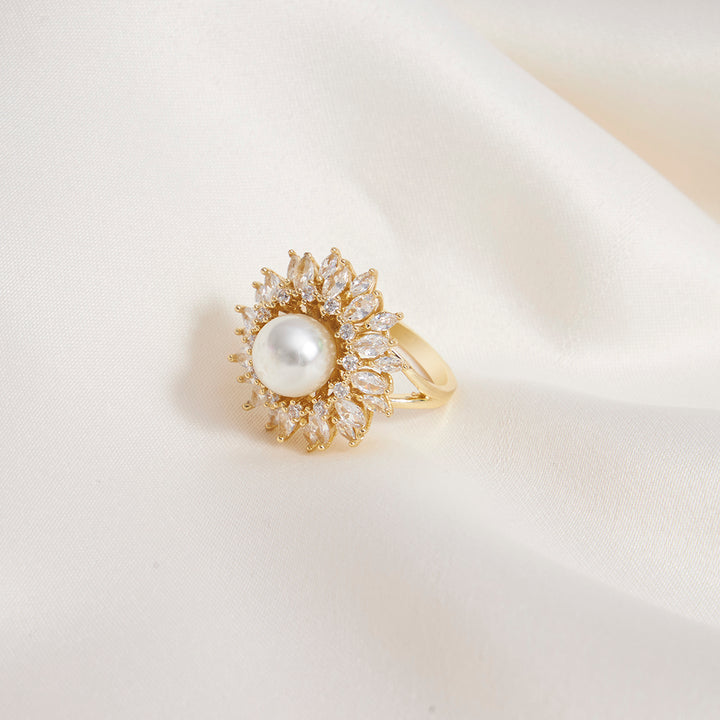 Zirconia Snow Flake Pearl Ring - Sollak Designs