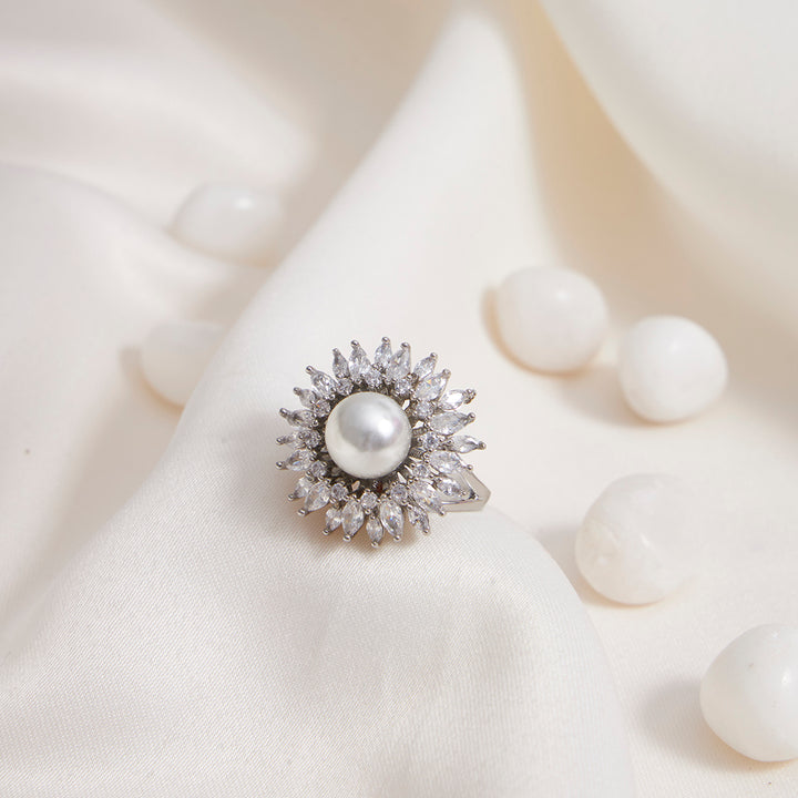 Zirconia Snow Flake Pearl Ring - Sollak Designs