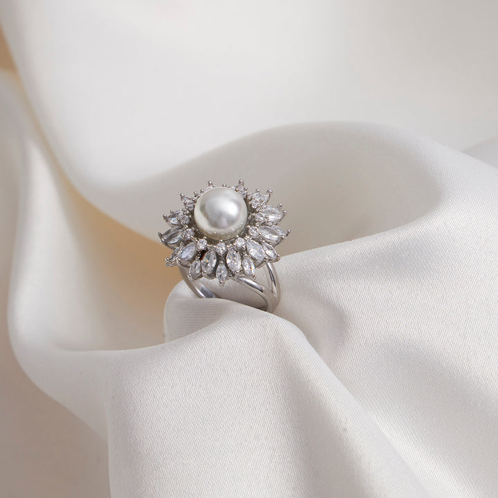 Zirconia Snow Flake Pearl Ring - Sollak Designs