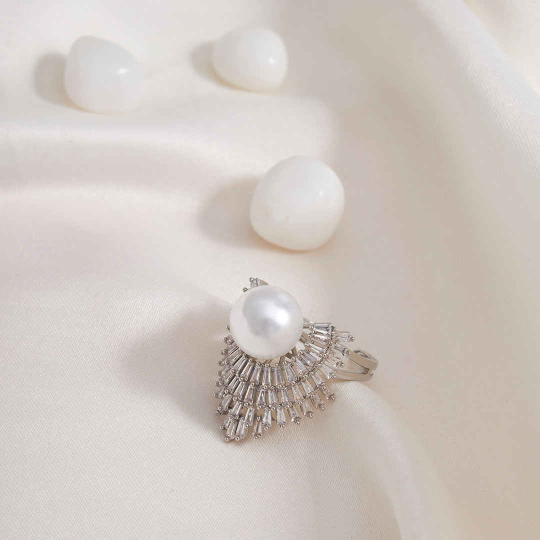 Crystal Crown Pearl Ring - Sollak Designs