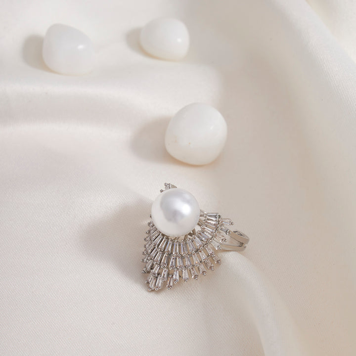 Crystal Crown Pearl Ring - Sollak Designs