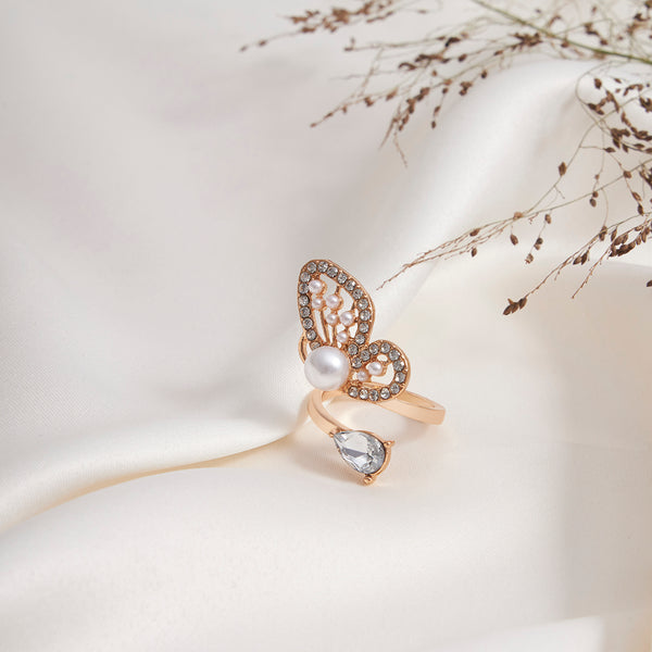 Gold Plated Half Butterfly inspired Stone Studded Cocktail Ring