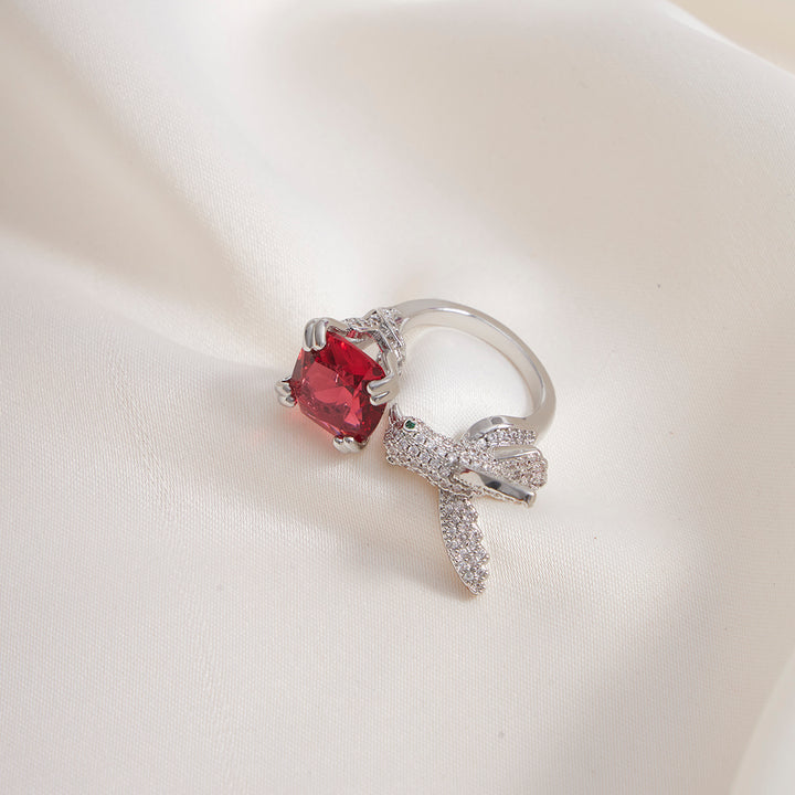 Zirconia Bird And Red Ruby Ring - Sollak Designs