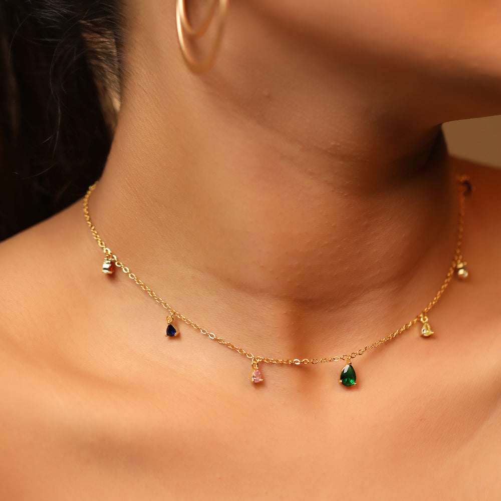 Rainbow Stone Pendant With Gold Plated Chain – Sollak Designs