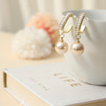 Gold Plated Beautiful Korean AD and Pearl Peach Circle of Life Drop Earrings