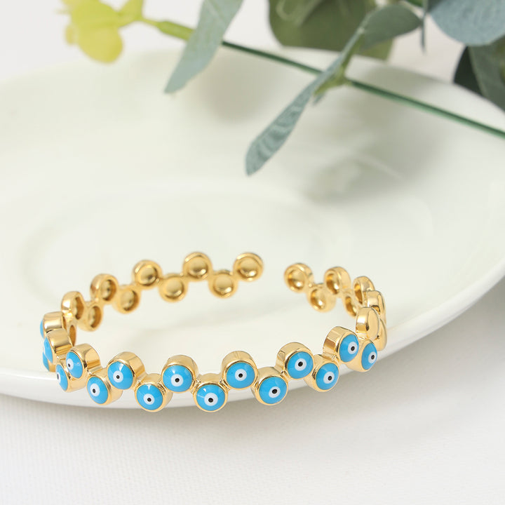 Gold Plated Evil Eye Open Bangle - Sollak Designs