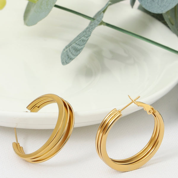 Triple Layered Gold Plated Hoops - Sollak Designs