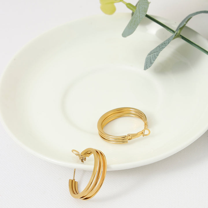 Triple Layered Gold Plated Hoops - Sollak Designs