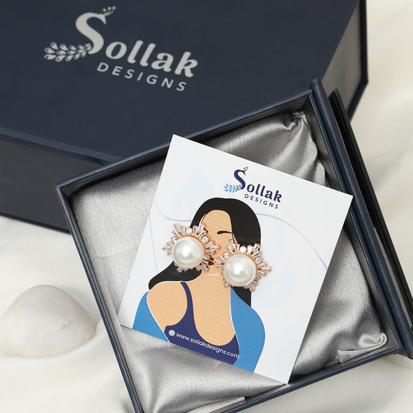 Zirconia Snow Flake And Pearl Studs - Sollak Designs