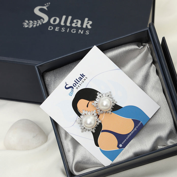 Zirconia Snow Flake And Pearl Studs - Sollak Designs