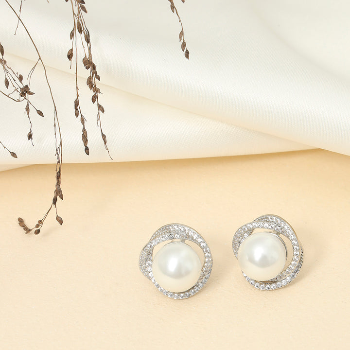 Cubic Zirconia Pearl Studs - Sollak Designs