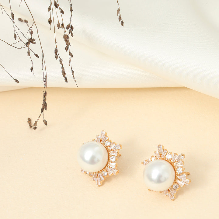 Zirconia Snow Flake And Pearl Studs - Sollak Designs