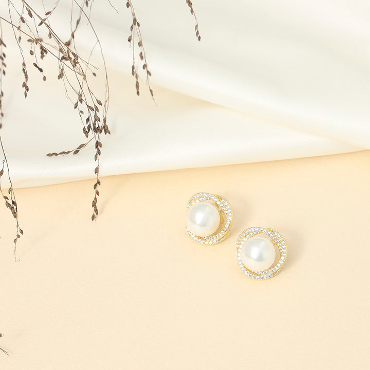 Cubic Zirconia Pearl Studs - Sollak Designs