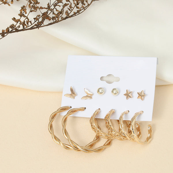 Gold Plated Hoops Earrings Combo of 6 - Sollak Designs