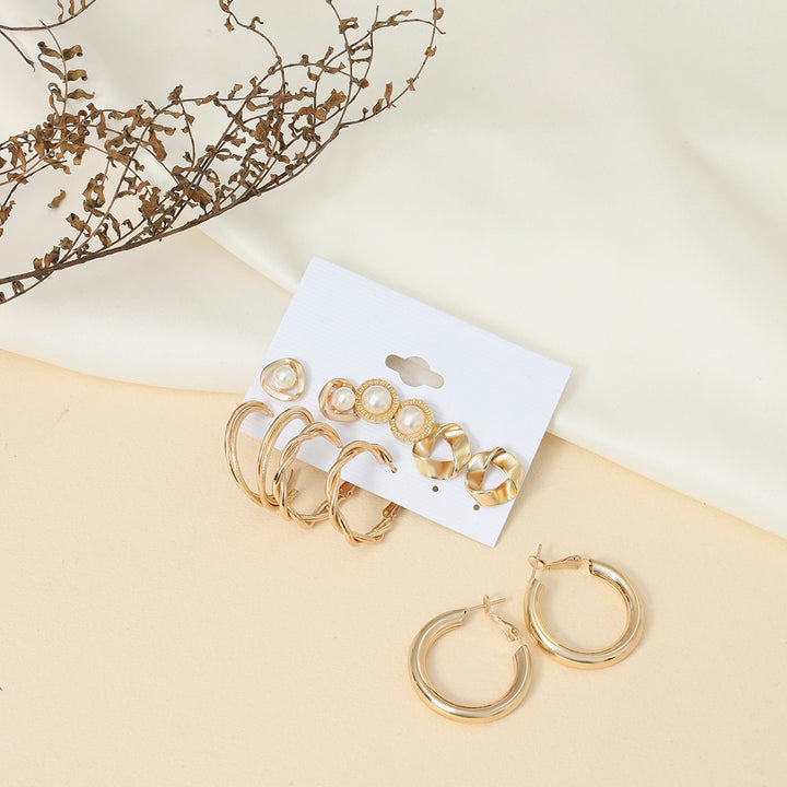 Gold Plated Contemporary Studs and Hoop Earrings Set of 6 - Sollak Designs