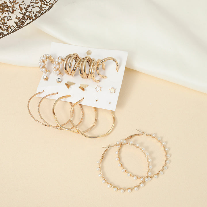 Gold Plated Contemporary Studs and Hoop Earrings Set of 9 - Sollak Designs