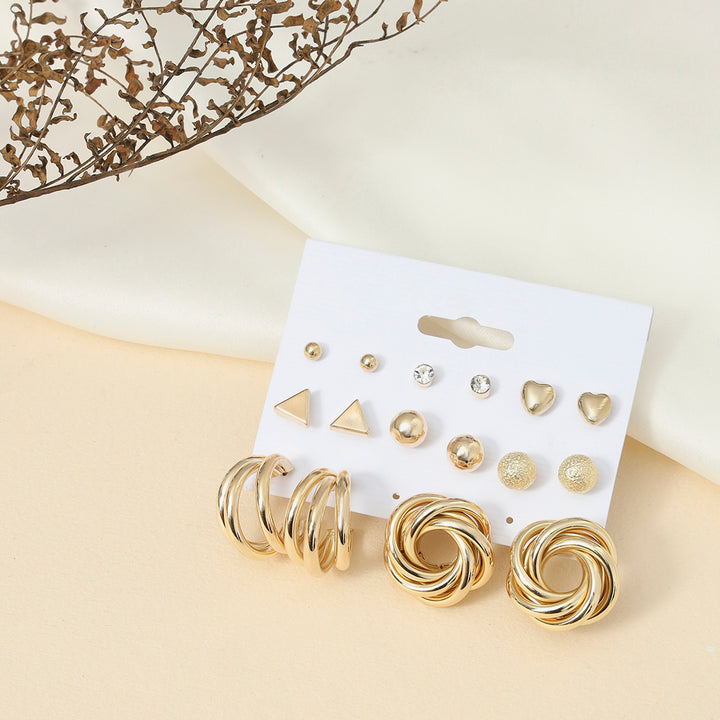 Gold Plated Contemporary Studs and Hoop Earrings Set of 8 - Sollak Designs