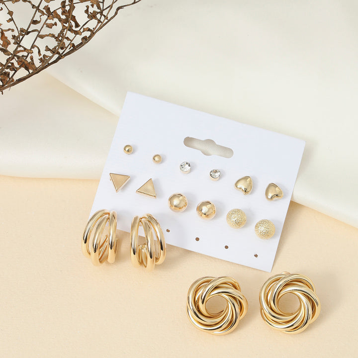 Gold Plated Contemporary Studs and Hoop Earrings Set of 8 - Sollak Designs