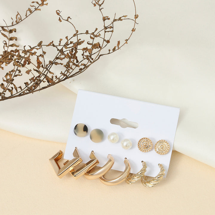 Gold Plated Contemporary Studs and Hoop Earrings Set of 6 - Sollak Designs