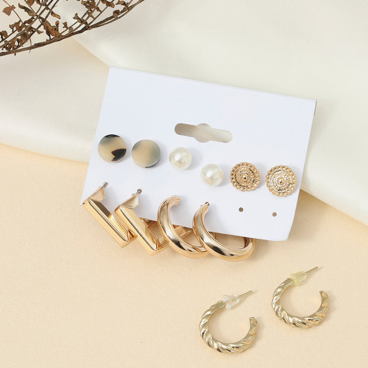 Gold Plated Contemporary Studs and Hoop Earrings Set of 6 - Sollak Designs