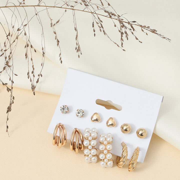 Gold Plated Contemporary Studs and Hoop Earrings Set of 6 - Sollak Designs