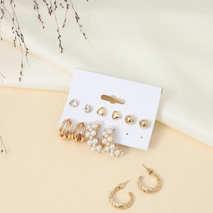 Gold Plated Contemporary Studs and Hoop Earrings Set of 6 - Sollak Designs