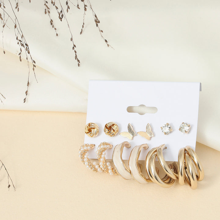 Gold Plated Gold Toned Studs And Hoops Earrings Set of 6 - Sollak Designs