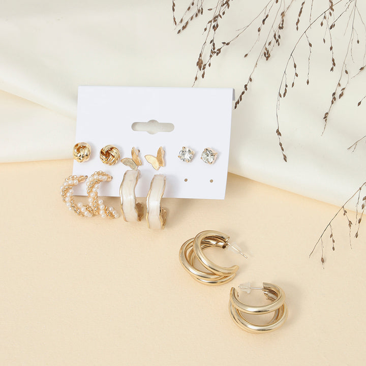 Gold Plated Gold Toned Studs And Hoops Earrings Set of 6 - Sollak Designs