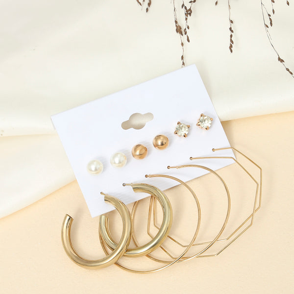 Swanky Pearl & AD Gold Plated 6 Pair of Earrings - Sollak Designs