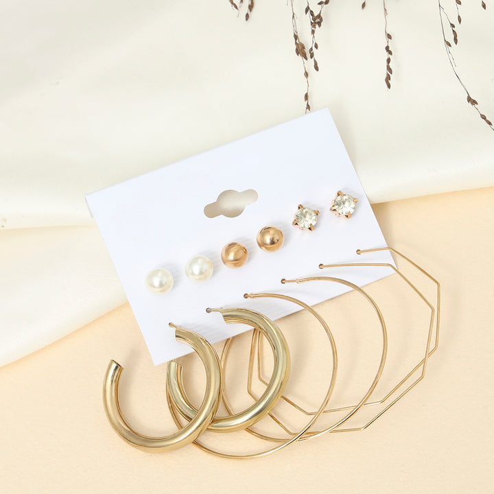 Swanky Pearl & AD Gold Plated 6 Pair of Earrings - Sollak Designs