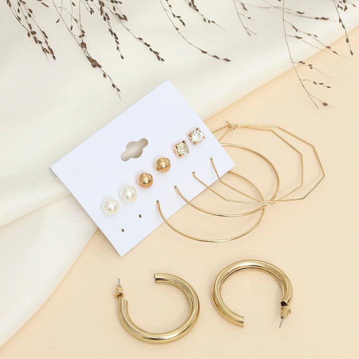 Swanky Pearl & AD Gold Plated 6 Pair of Earrings - Sollak Designs