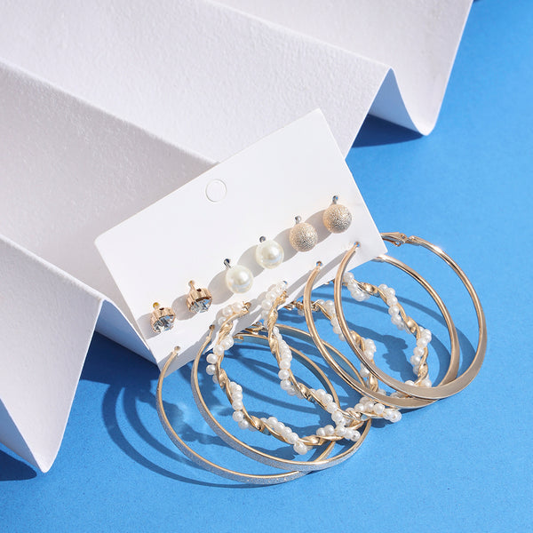 Gold Plated Contemporary Studs and Hoop Earrings Set of 6 - Sollak Designs