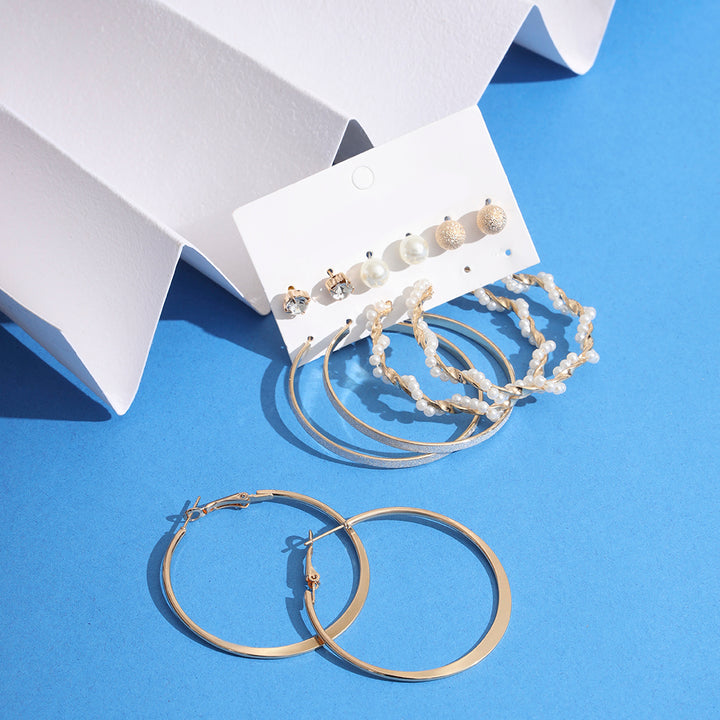 Gold Plated Contemporary Studs and Hoop Earrings Set of 6 - Sollak Designs