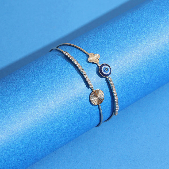 Evil Eye Open Layered Bangle - Sollak Designs