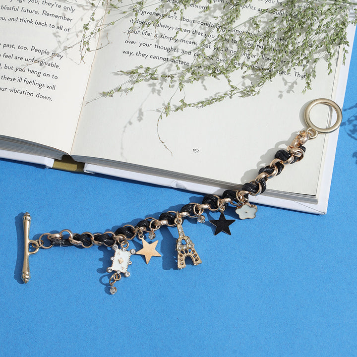 Gold Plated Black and white Eiffel theme charm Bracelet - Sollak Designs