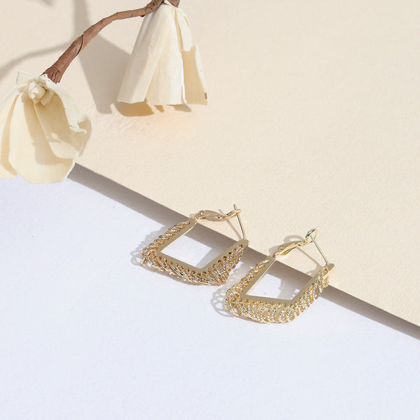 Gold Tone Rhombus Chain Hoop Earrings - Sollak Designs