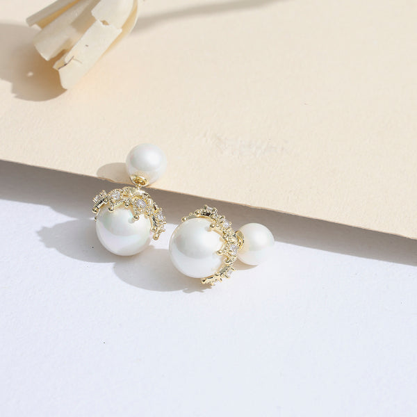 White Pearl Royalty Stud Earrings - Sollak Designs