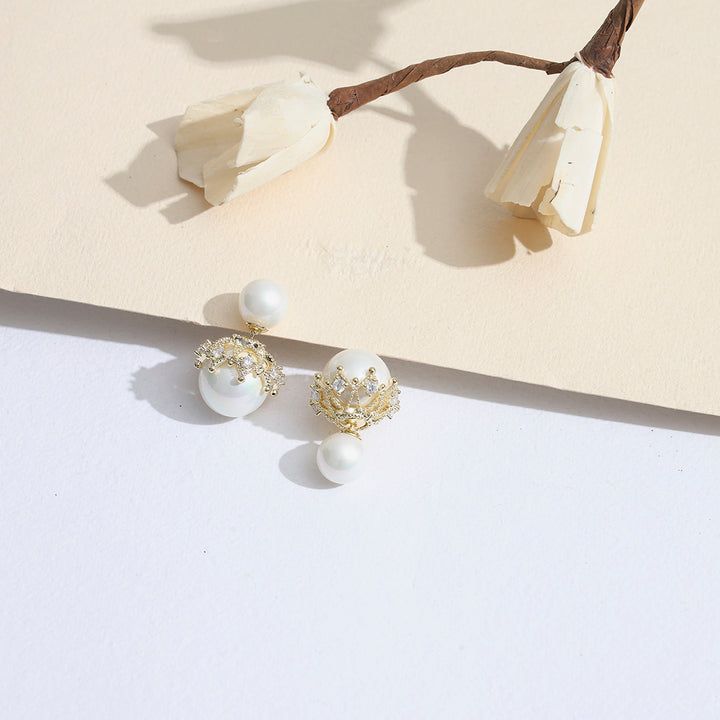 White Pearl Royalty Stud Earrings - Sollak Designs